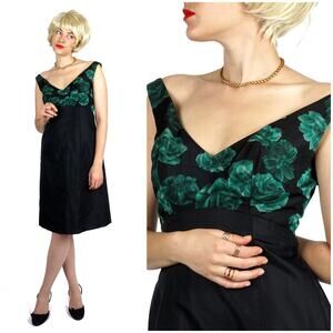 Vintage 1960s Floral Off-Shoulder Cocktail Dress by Bözsi Haute Couture | S/M